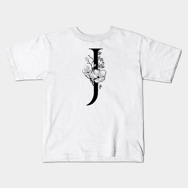 Letter J Monogram - Floral Initial Kids T-Shirt by ZenNature